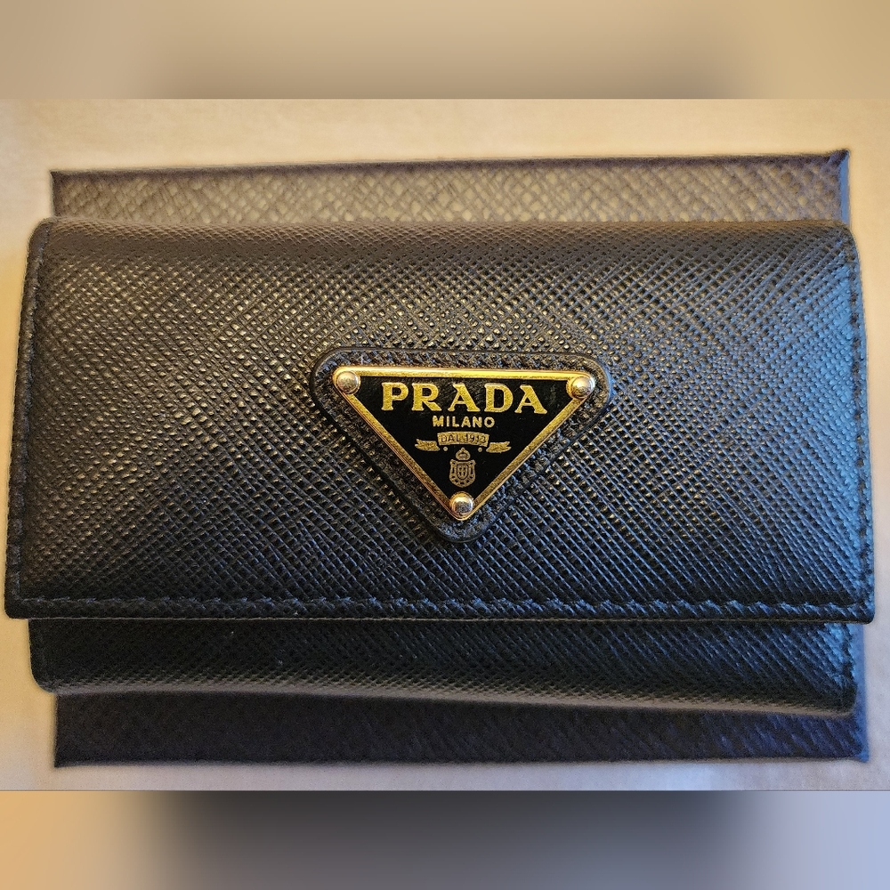 PRADA Tessuto Milano Saffiano Leather 6 Key Holder Wallet Cardholder Black